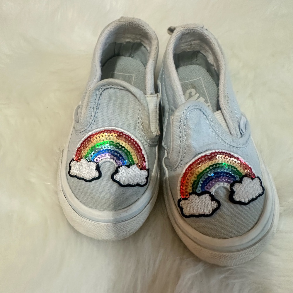Vans Kids White Rainbow Slip-On Sneakers